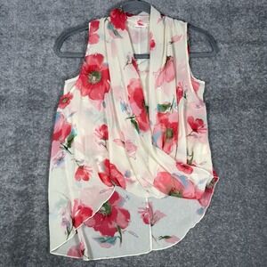 Freeway Blouse Women's Small Floral Draped Neckline Sleeveless Asymmetrical Hem